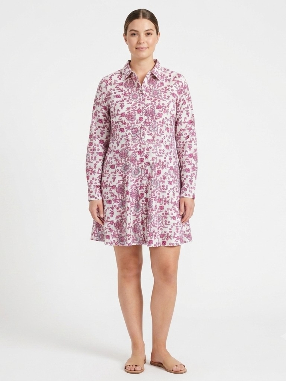 Livro Pink Floral Button-Front Shirt Dress Size Small